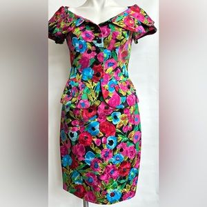 A. J. BARI  Vintage Floral 2 Piece Skirt Set 100% Silk Size 4